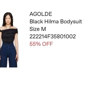 Agolde Black hilma twist sleeve Ruched one shoulder top